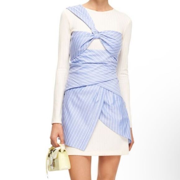 Thakoon Blue and White Stripe Long Sleeve Mini Dress - Picture 1 of 8
